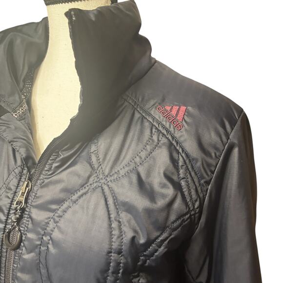 Adidas Jacket Womens Medium Logo Lightweight Quilted Outdoor Sporty Black Coat - Picture 5 of 12